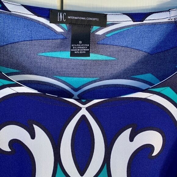 SHORT SLEEVE GREEN & ROYAL PRINT SHEATH by INC S - Picture 3 of 5